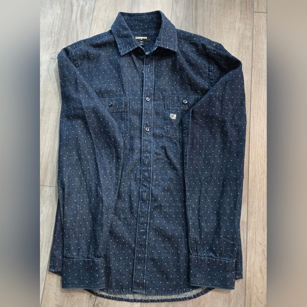 Express Navy Polka Dot Button-Down Shirt